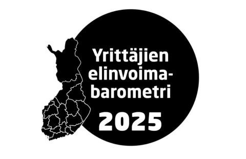 Yrittäjien elinvoimabarometrin logo, jossa Suomen kartta jaettuna maakuntiin.