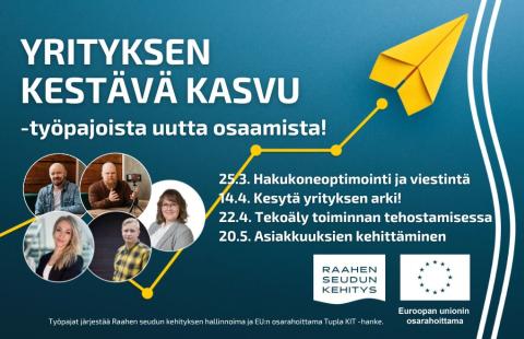 Kouluttajien kuvat ja työpajojen kevään aikataulu.