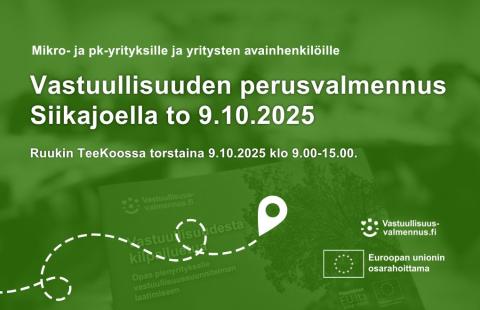 Valmennuksen nimi ja ajankohta vihreällä taustalla.
