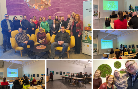 Kuuden valokuvan kooste strategiavalmennuksen päätöstapahtumasta.