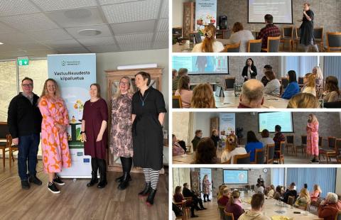 Viiden kuvan kooste seminaarin esiintyjistä ja projektihenkilöistä.