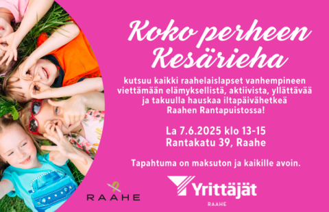 Tapahtuman tiedot ja kuvassa lapsia makaamassa nurmikolla.