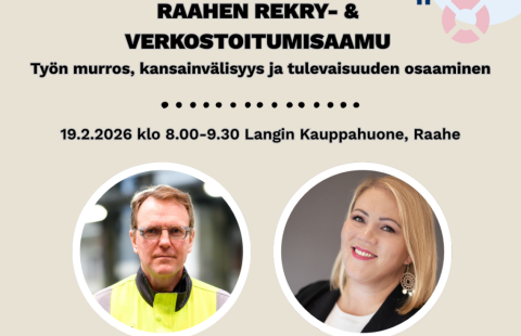 Tilaisuuden nimi ja henkilökuvat yritysten asiantuntijoista Miilukangas ja Koskela.