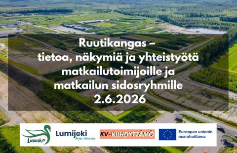 Tilaisuuden tiedot, järjestäjien logot ja taustalla ilmakuva Ruutikankaasta.