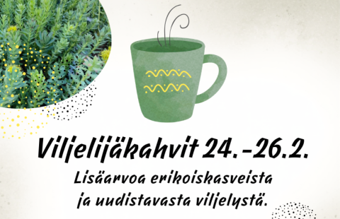 Tapahtuman tiedot, järjestäjän logo ja piirros kahvikupista.