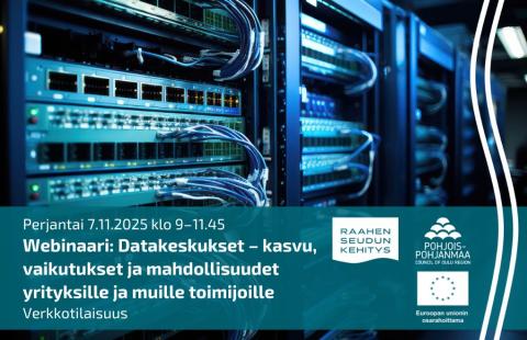 Tapahtuman tiedot ja taustalla lähikuva konesalista.