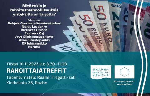 Tapahtuman tiedot ja luettelo mukana olevista organisaatioista. Tummalla taustalla seteliviuhka.