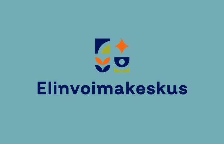 Elinvoimakeskuksen logo sinistä taustaa vasten.