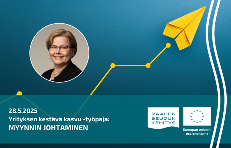 Kouluttajan kuva ja työpajan tiedot, taustalla keltainen lennokki.