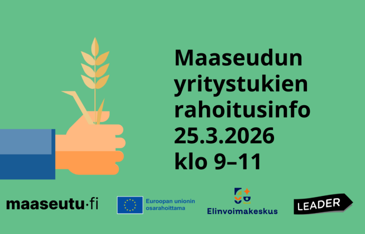 Piirroskuva kädestä, jossa viljantähkä. Tilaisuuden tiedot ja järjestäjien logot.