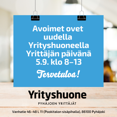 Tapahtumatiedot ja taustalla tyhjä huone.