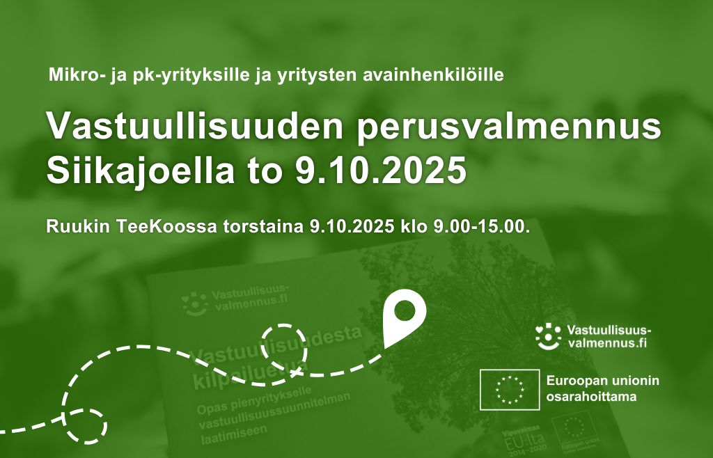 Valmennuksen nimi ja ajankohta vihreällä taustalla.